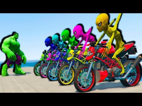 Hulk and Motorcycles VS Colored Spider Man Siren Head! GTA 5 Water Ragdolls and Motorcycles Parkour