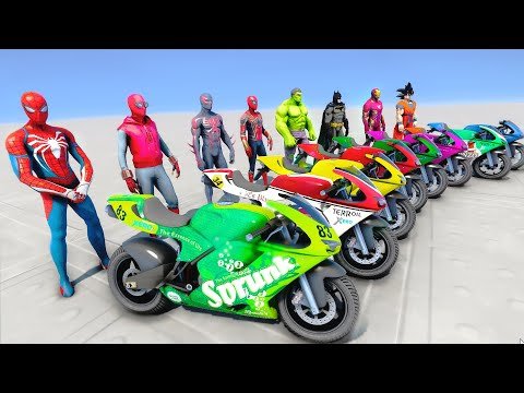 Spider-Man Suits VS Team Superheroes Racing Motorcycles Speed UP CHALLENGE – GTA 5 Mods