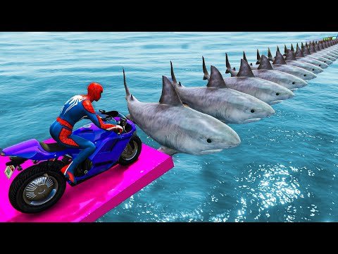 Spiderman aur Shark ka Bridge – Spider-man Motorcycle Stunt Race on Shark Bridge