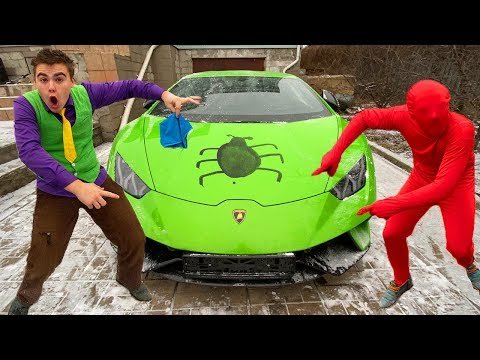 13+ Spider ATTACKED Car VS Mr. Joe in Car Wash on Lamborghini Huracan VS Painter Red Man