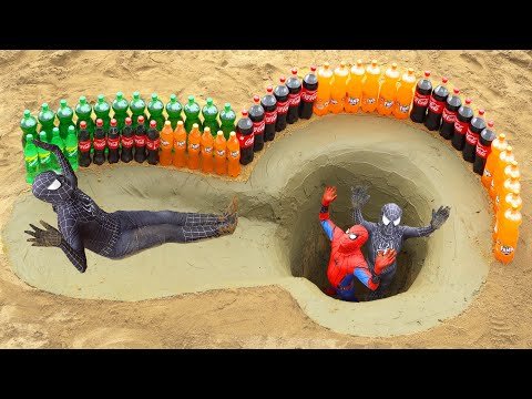 Spider-Man Making A Mud Slide  | Experiment – Coca Cola, Fanta, Mirinda, Pepsi – Among Us