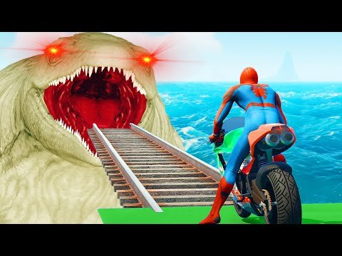 Sea Monster Challenge – All Superheroes Spider Man Motorcycle Running Course Competition