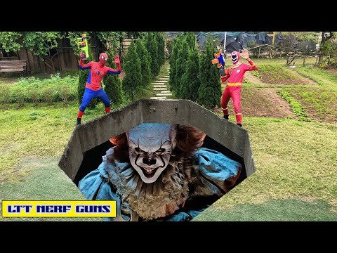 LTT Nerf Guns: Captain Spider Man X Warriors Spider Silk Weapon Fight The Ghost Clown