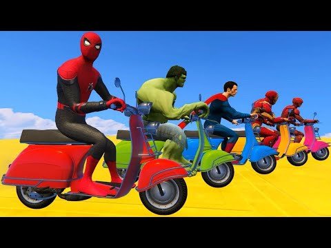 AVENGERS vs Justice League Motorcycles Cliff Roads Racing Challenge with Spider-Man Hulk Iron Man Go