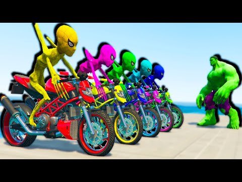 Water Ragdolls Hulk VS Spider Man Siren Head on Motorcycle! Gta 5 (Parkour Motorcycles & Falls)