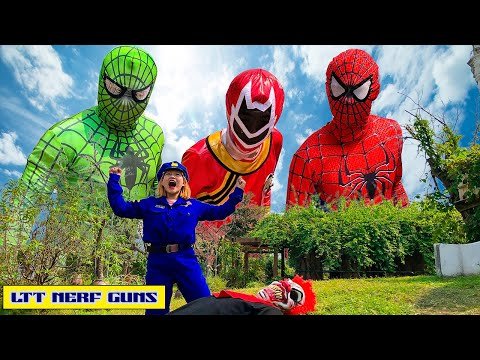 LTT Nerf Guns: Spider Man X Warriors Nerf Gun Fight Mask Criminal Group Blue Police Protect Friends