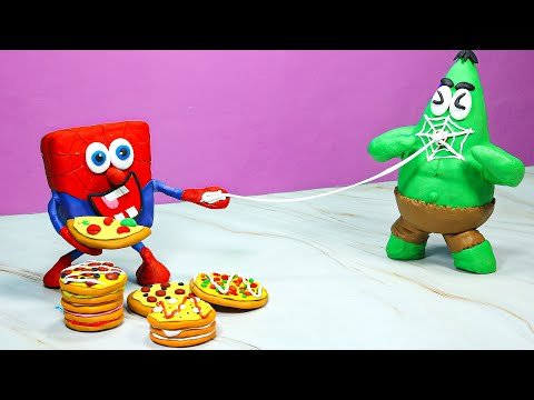 Spongebob Spider Man Vs Superheroes Hulk: Food Challenge!! Funny Stop Motion Animation