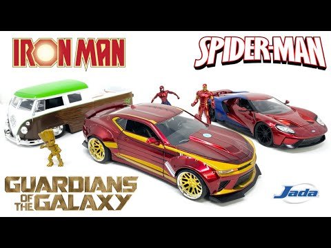 JADA Toys MARVEL IRONMAN 2016 CHEVY CAMARO Spider Man W/ Ford GT & Groot W/ Volkswagen Bus Pickup