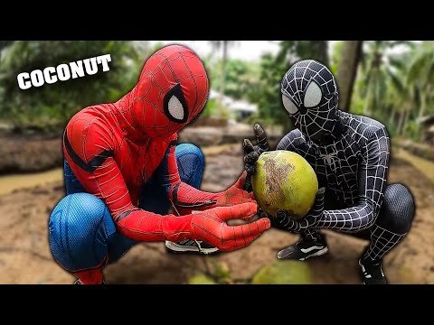 SPIDER-MAN vs VENOM in real life | COCONUT BATTLE | Người Nhện bị Venom cướp dừa