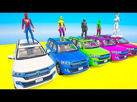 GTA V New Double Mega Ramps With spider ,bunny And green spiderman By jeep Cars, helicoptor