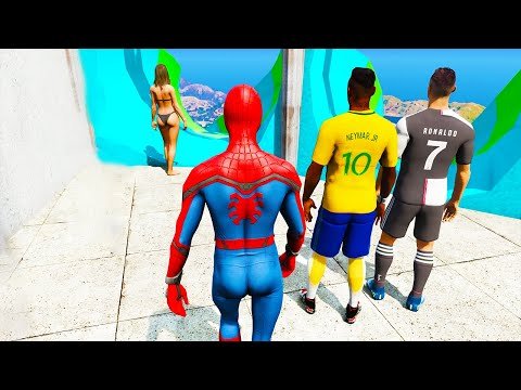 GTA 5 Waterslide Aquapark ( ft. Spiderman, Neymar, Ronaldo, Messi, Spider-Man, The Flash )