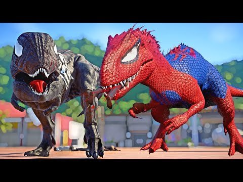 Dinosaur SPIDER-MAN VS VENOM, HULK, IRON-MAN & KING SHARK Dino Fight in Jurassic World Evolution
