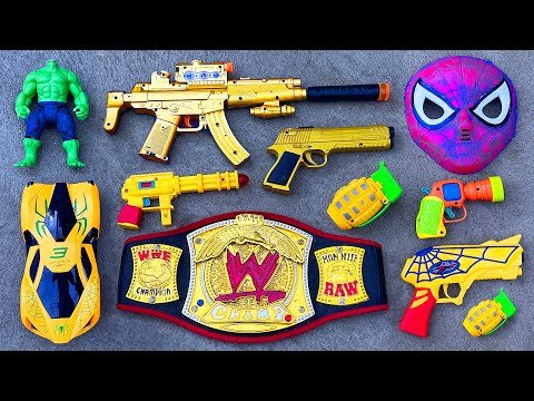 Spider Man Action Series Guns and Equipment – WWE Champ Belt, Hero Hulk, MP5 SMGs, Grenade from Box