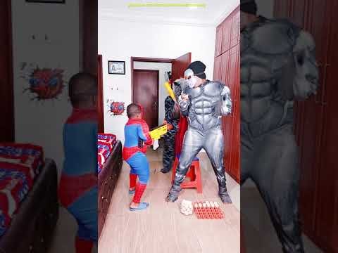 Spider man Nerf War Superhero vs Hulk THANOS Werewolf Scary GHOST PRANK funny video tiktok comedy P4