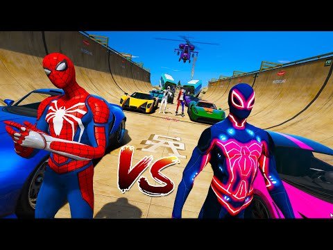 Carros Esportivas com Homem Aranha e SuperHeróis! Spider-Man Speed and Stunt on Mega Ramp GTA 5 MODS