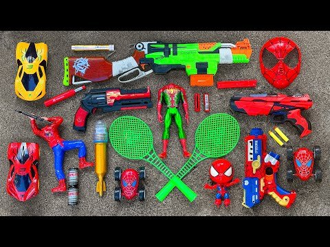 Spider Man Action series Guns & Equipment, New Double Mega Ramps Car with Nerf Slingfire, Revolvers