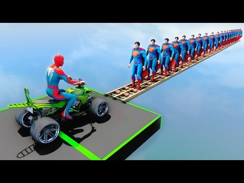 Spiderman Vs. 26 SUPERMAN in Bridge ! Spider-Man MOTO Parkour Challenge – GTA 5