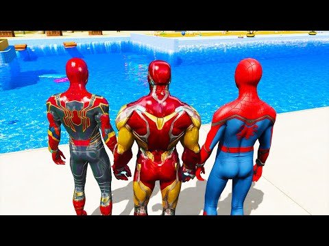 GTA 5 – Water Slide Challenge in Aquapark ( Spiderman, Iron Man, Hulk, Thor Gameplay GTA 5 )