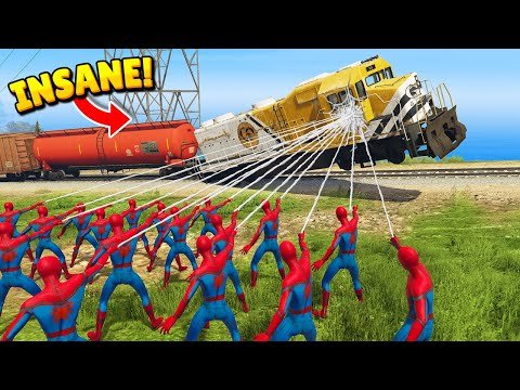 CAN 99 SPIDER-MEN STOP THE TRAIN? (GTA 5 Funny Moments)