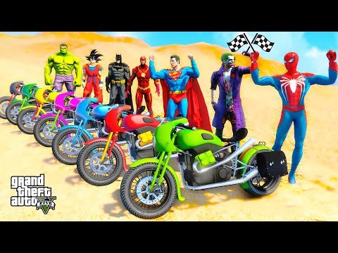 All Superheroes Motorbikes Desert Drag Racing Challenge Spider-Man Batman Hulk Superman – GTA 5