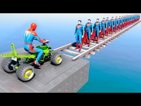 Spider-Man Vs 26 SUPERMAN on Bridge ! Quad Bike Prakour Challenge – GTA 5 MODS