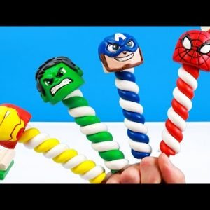 DIY colorful lollipop mod Spider man, Hulk, Captain America with clay 🧟 Polymer Clay Tutorial