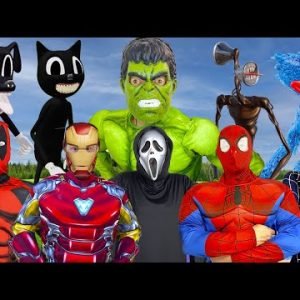 Superhero & SPIDER-MAN VS Team Siren Head, Cartoon Cat | Hulk Funny Prank | Huggy Wuggy n Real Life