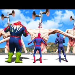 Team Spiderman & Spider Hulk & Spiderman 2099 VS Giant Siren Head  – Monster Universe