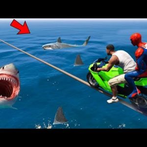 Franklin Motorcycle and Spider-Man Shark Pipe Stunt Race Parkour Challenge – GTA 5