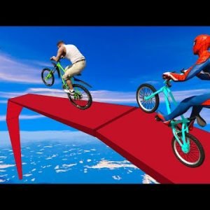 Franklin Motorcycle and Spider-man Bicycle Stunt Race Challenge In GTA 5 Part 2