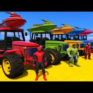 SPIDER-MAN and TRACTORS with Superheroes and Ironman Ramp Parkour – GTA 5 #5