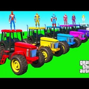 SPIDER-MAN and TRACTORS with Superheroes and Ironman Ramp Parkour – GTA 5 #2