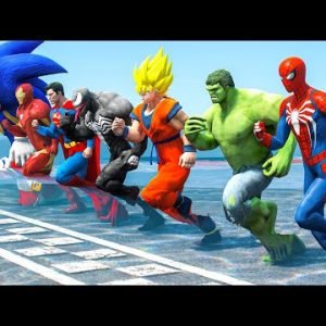 Sonic Team Vs Spider-Man Army Running on the Water Challenge Competition #403