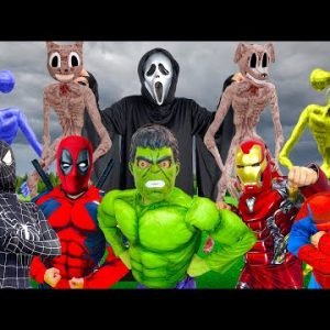SPIDER-MAN FIGHT BAD GUYS | Cool HULK Prank | SUPERHEROES Attack Siren Head, Cartoon Cat, SCP 096