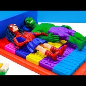 DIY Superheroes Spider Girl and Hulk Vs bed Lego with clay 🧟 Polymer Clay Tutorial