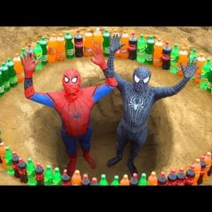 Spider-Man Pours 1000 Liter Coca Cola, Fanta, Mirinda, Sprite and Mentos Underground | Among Us