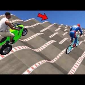 Spider-man Bicycle and Franklin Motorcycles Mega Ramp Race Challenge – GTA 5
