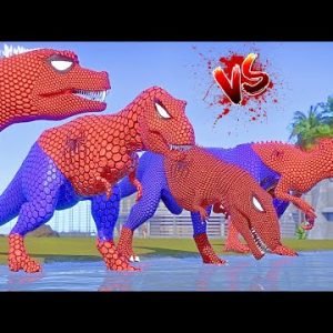 Spider-Man T-Rex, I-Rex, Spinosaurus, Giganotosaurus, Indoraptor Dinosaurs Fighting