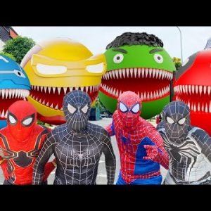 Pacman In Real Life Transformation vs Hulk,Spiderman – TEAM Spiderman vs Bad Guys #2 Fun BigGreen TV