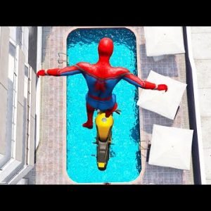GTA 5 Spiderman Motorcycle Stunts #6 ( Spider-Man Jumps & Fails )