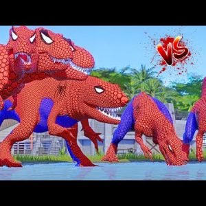 Spider-Man T-Rex, Godzilla, Indominus Rex, Shark, Indoraptor, Giganotosaurus Dinosaurs Fighting
