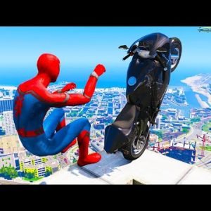 GTA 5 Spiderman Motorcycle Stunts #11 – Spider-Man Jumps & Fails, Gameplay