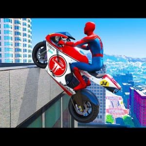 GTA 5 Spiderman Motorcycle Stunts #14 – Spider-Man Jumps & Fails, Gameplay