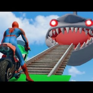 JUSTICE LEAGUE VS TEAM AVENGERS Spider-Man Shark Bridge Racing Bikes Challenge on Rampa – GTA 5