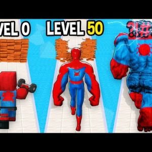 Monster School: Spider-Man Muscle Rush GamePlay Mobile Game Runner Max Level – Minecraft Animation