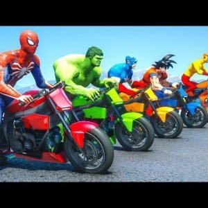 JUSTICE LEAGUE VS TEAM AVENGERS Spider-Man Racing Sport Bikes Challenge on Rampa – GTA 5