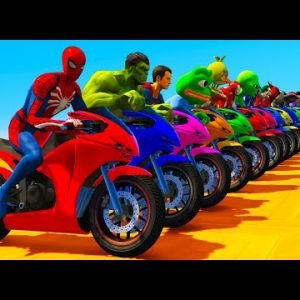 JUSTICE LEAGUE VS TEAM AVENGERS Spider-Man Shark Bridge Racing Bikes Challenge on Rampa – GTA 5