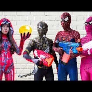 TEAM SPIDER-MAN NERF WAR vs BAD GUY TEAM | YELLOW PEARL – NEW BAD SPIDER-GIRL ( Live Action )