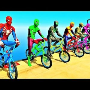 JUSTICE LEAGUE VS TEAM AVENGERS Crazy Spider-Man Bicycles Challenge on Rampa – GTA 5