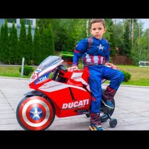 Artem Plays Toys Ride on Superhero cars Sportbike Spider-man on tractor Funny Stories video for kids